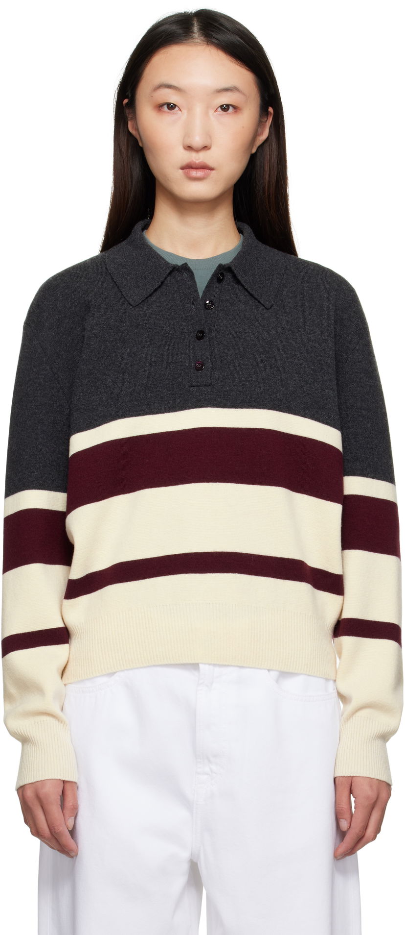 Villapaita Róhe Róhe Compact Knitted Striped Polo Harmaa | 416-23-233