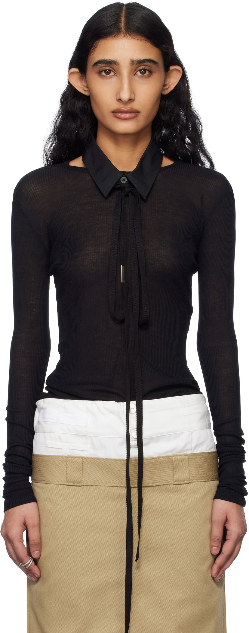 Villapaita Ann Demeulemeester Ann Demeulemeester Fiene Long Sleeve T-Shirt Musta | 2510-W-JTS12-FA570-099