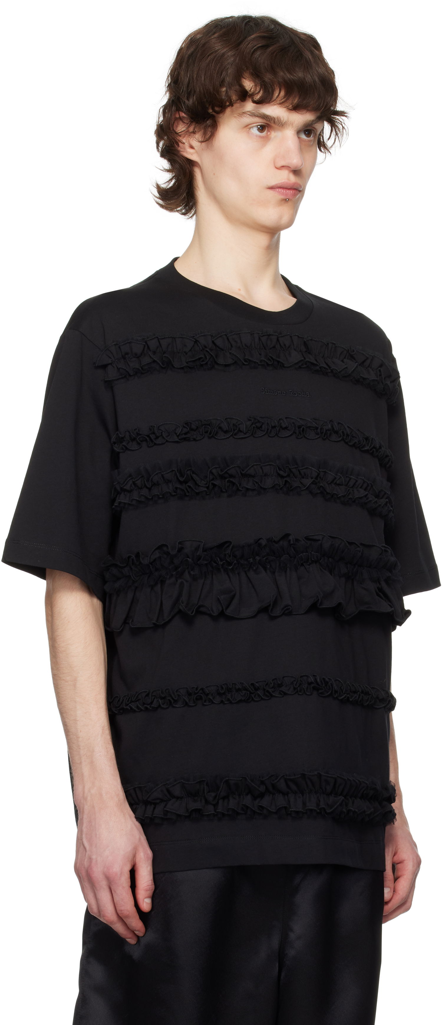 T-paita Simone Rocha Simone Rocha Ruffle Frill T-Shirt Musta | 5325 0553, 1