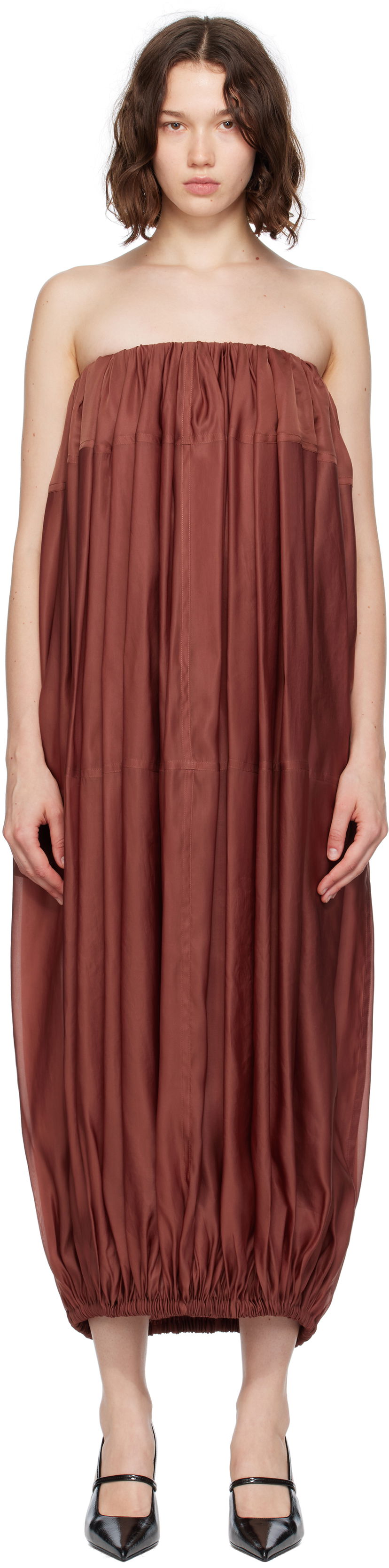 Mekko FERRAGAMO Ferragamo Voluminous Bustier Maxi Dress Ruskea | 782875