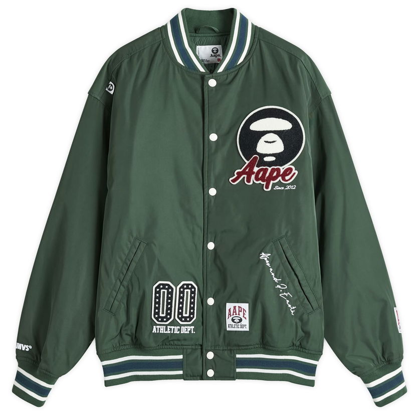 Bomber-takki AAPE by A Bathing Ape AAPE Ice Hockey Varsity Jacket Vihreä | AAPJKM7676XXNGRD