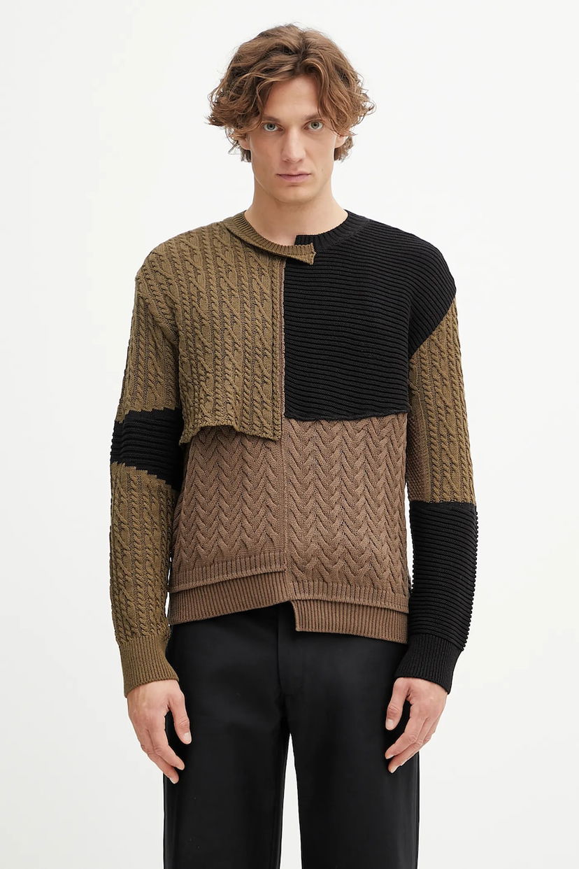 Villapaita Andersson Bell Andersson Bell Patchwork Asymmetric Crewneck Sweater Ruskea | atb1330m