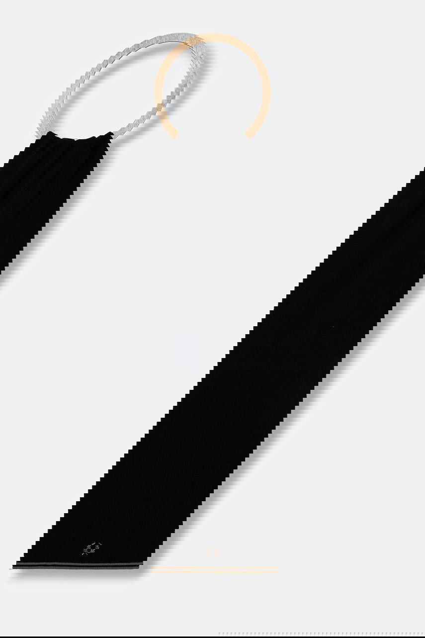 Huivi Fred Perry Wool-Blend Knitted Scarf with Wooden Ring and Striped Hem Musta | C9152, 0