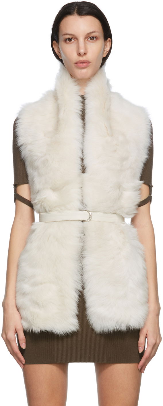 Huivi Yves Salomon Yves Salomon Belted Shearling Scarf Valkoinen | 21WAA303XXTOSX