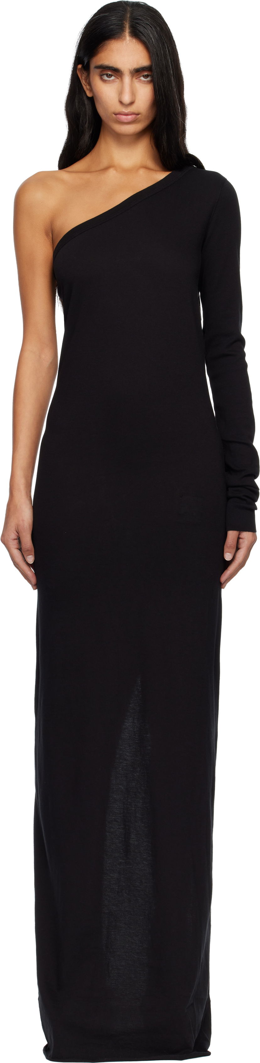 Mekko Rick Owens DRKSHDW Concordians Ziggy One-Shoulder Maxi Dress Musta | DS02E7511 RN