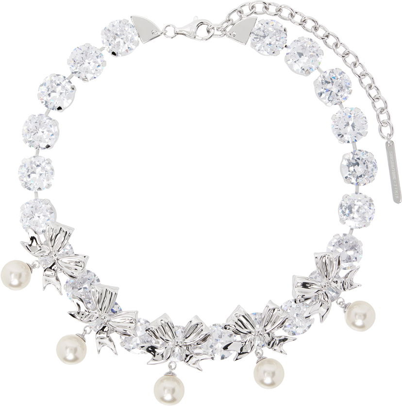 Kaulakoru SHUSHU/TONG SHUSHU/TONG YVMIN Edition Pearl Bow Knot Crystal Chain Necklace Metallinen | 23340WHT00NN