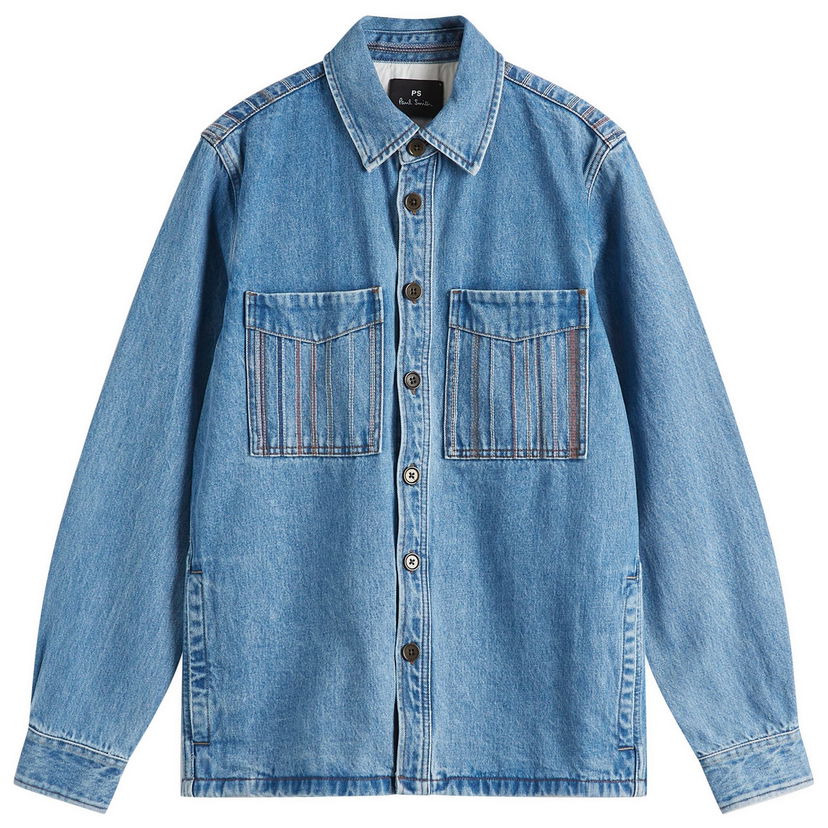 Paita Paul Smith Paul Smith Stripe Embroidered Denim Shirt Jacket, Size Large Sininen | M2R-413ZE-P21984-41