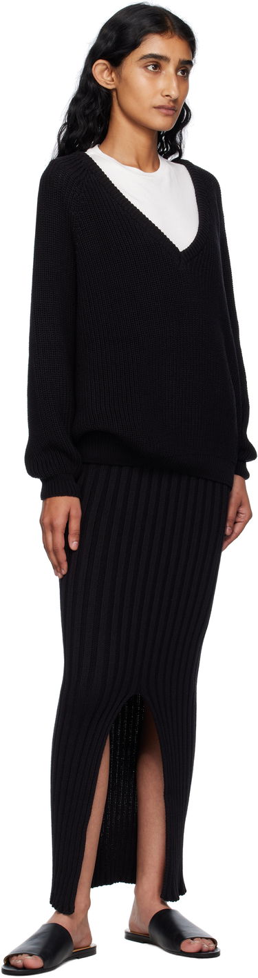 Hame Baserange Baserange Macau Midi Ribbed Knit Skirt with Slits Musta | SSMA-OC-AU25, 3