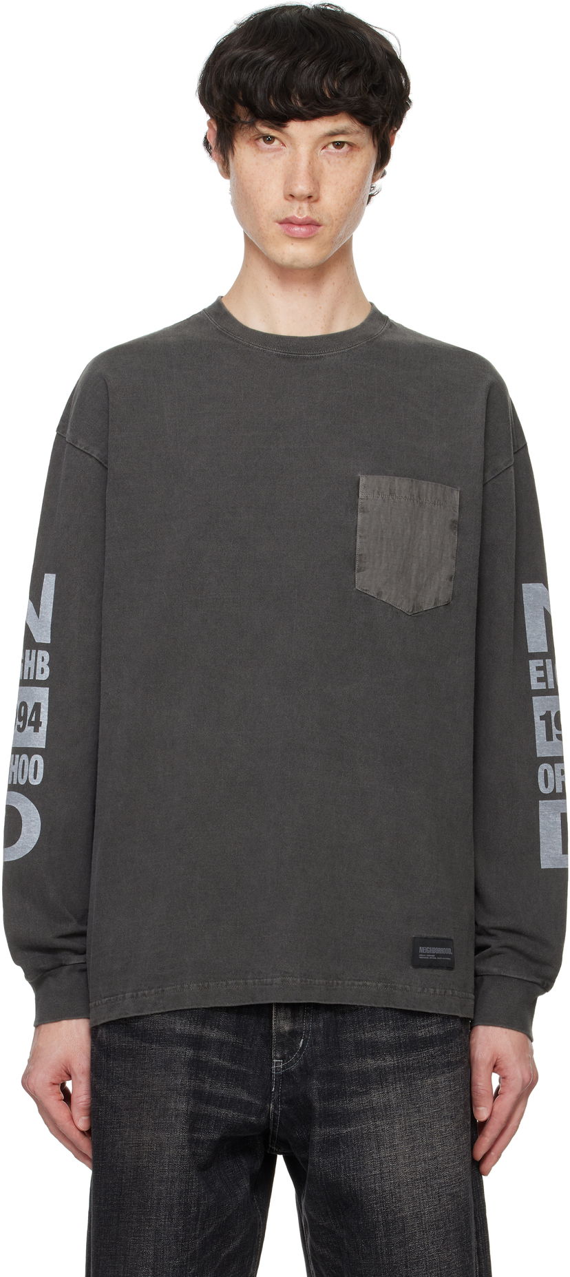T-paita Neighborhood Pigment-Dyed Crewneck LS T-shirt Harmaa | 242UNNH-CSM03