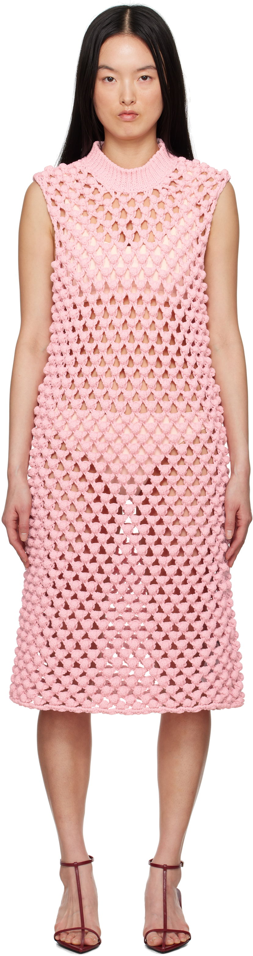 Mekko Jil Sander Jil Sander Sleeveless Crochet Midi Dress Vaaleanpunainen | J02CT0491_J19157