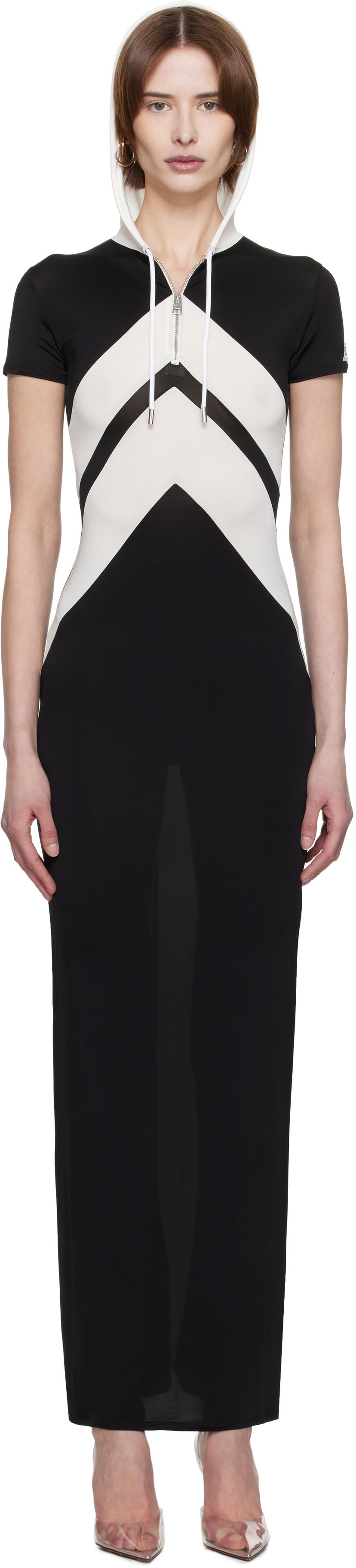 Mekko Jean Paul Gaultier Jean Paul Gaultier 'The Chevrons' Hooded Maxi Dress Musta | 25/33-F-RO346P-J084-0001