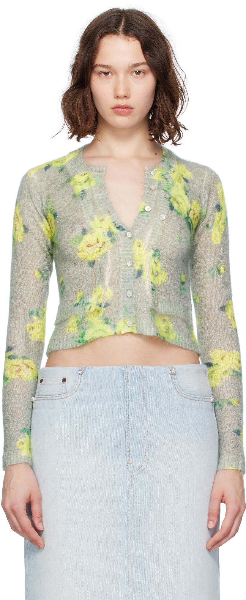 Villapaita Acne Studios Acne Studios Layered Mohair Floral Cardigan Vihreä | A60570-