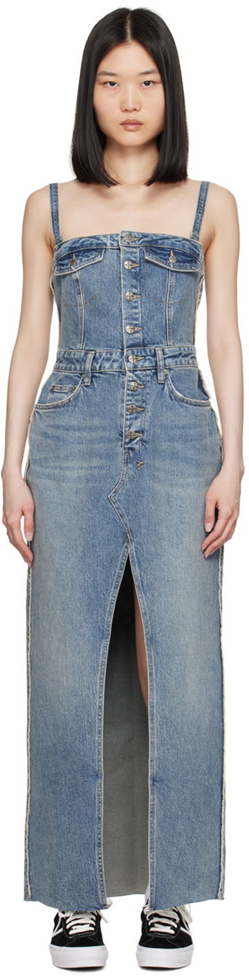 Mekko Ksubi Blue Paloma Frayed Denim Maxi Dress Sininen | WPF24DR001