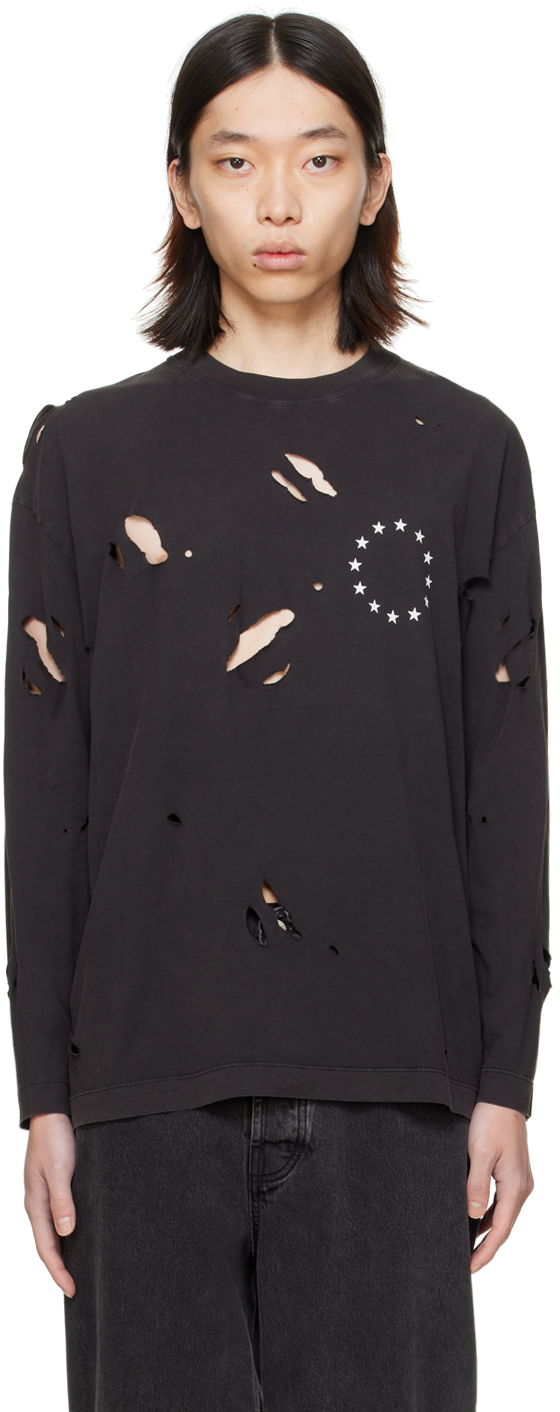 T-paita Études Études Spirit Europa Destroyed Long Sleeve T-Shirt Musta | E24MM180A00895