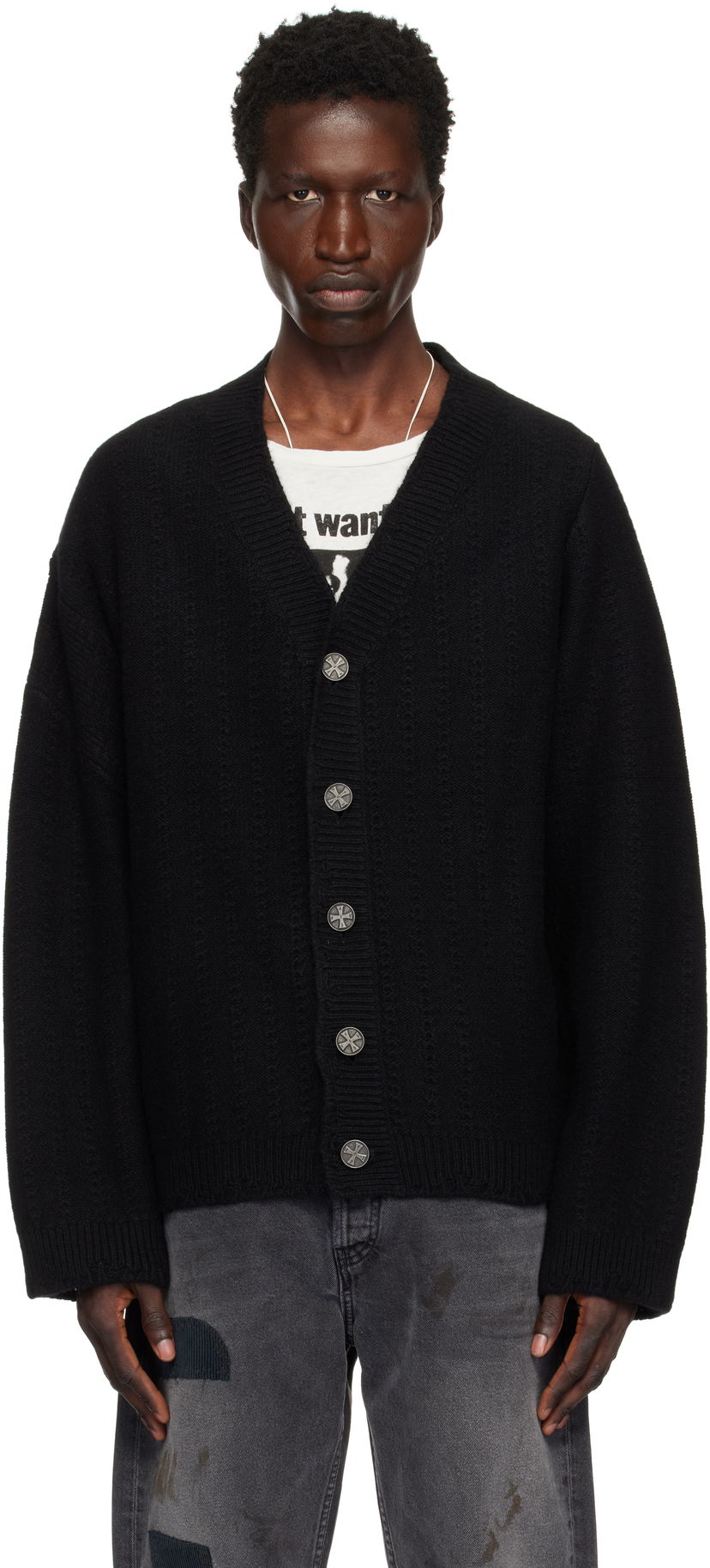 Villapaita Enfants Riches Déprimés Asymmetrical Cable Knit Cardigan Musta | 080-228