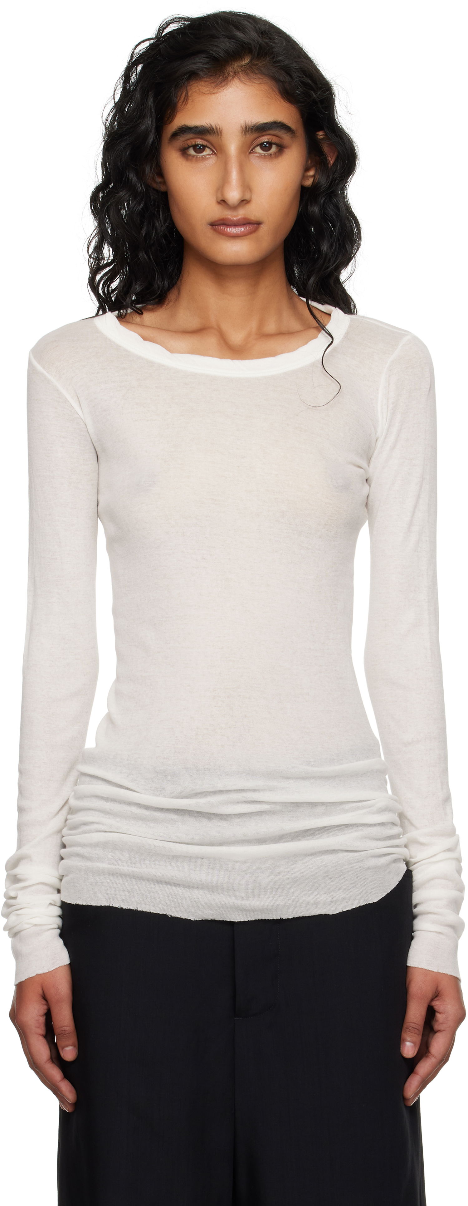 T-paita Rick Owens Rick Owens Concordians Mini Rib Long Sleeve T-Shirt Valkoinen | RP02E4202 MR, 0
