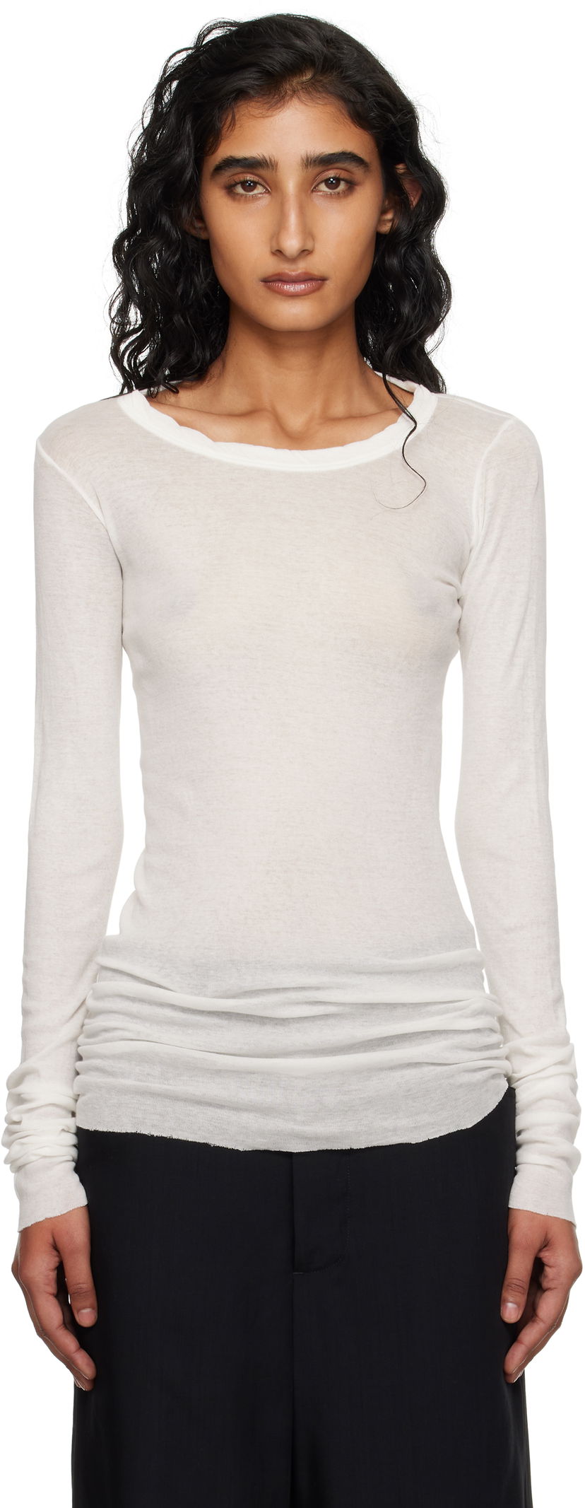 T-paita Rick Owens Rick Owens Concordians Mini Rib Long Sleeve T-Shirt Valkoinen | RP02E4202 MR
