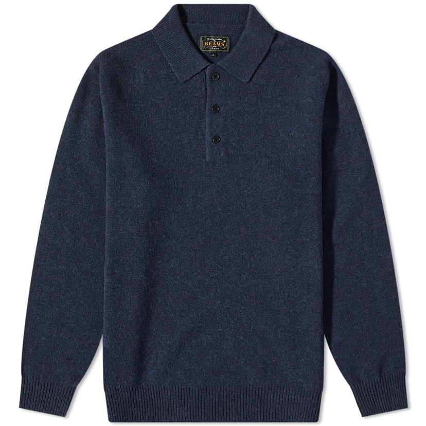 Villapaita BEAMS Plus Knit Polo Shirt, Size Large Tummansininen | 3812-0004-103-79