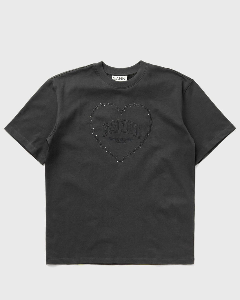 T-paita GANNI Heavy Cotton Drop Shoulder Heart Tee Musta | T4057-252