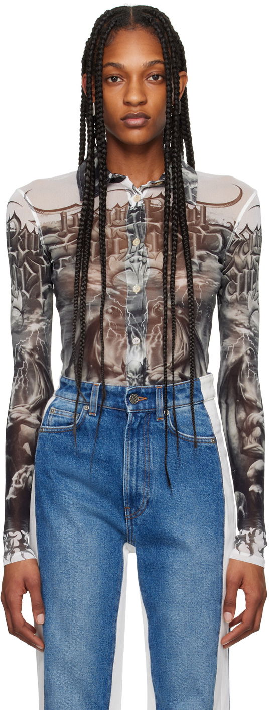 Paita Jean Paul Gaultier Jean Paul Gaultier 'The Diablo' Print Mesh Shirt Valkoinen | 24/25-U-CH015-T546-0100