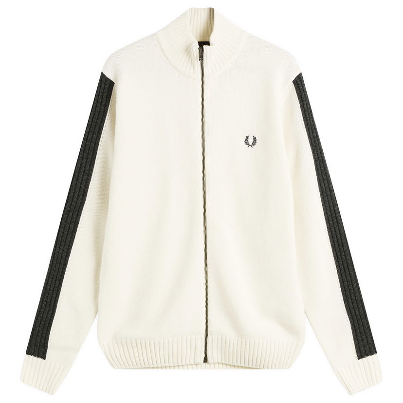 Villapaita Fred Perry Full-Zip Mock Neck Knit Cardigan with Sleeve Stripes Valkoinen | K1546-560