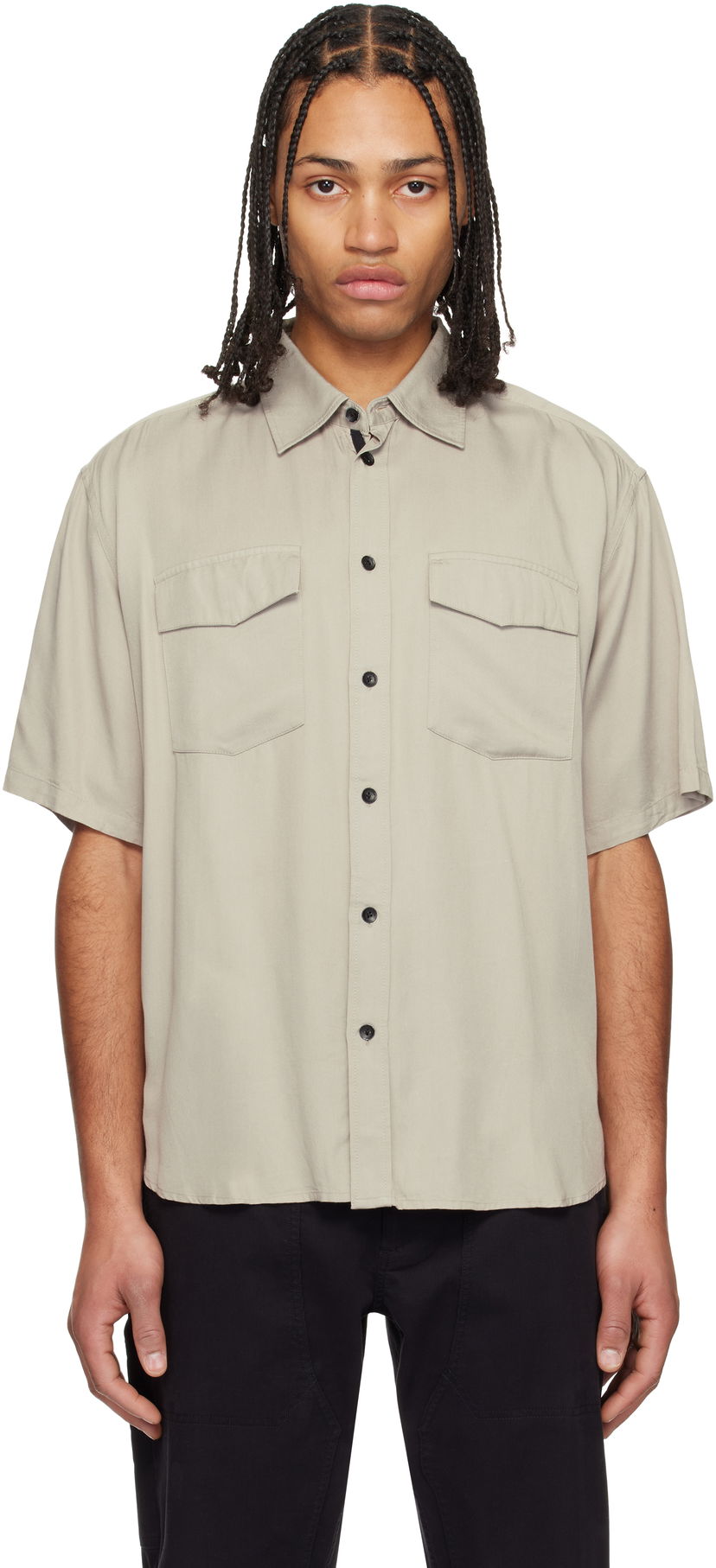 Paita rag & bone Rag & Bone Matthew Two-Pocket Short Sleeve Shirt Beige | MBW24HA011VSML