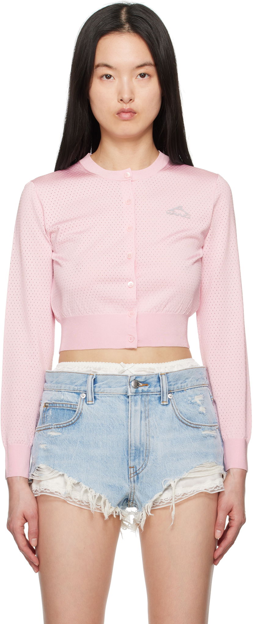 Villapaita Alexander Wang alexanderwang.t Cropped Athletic Mesh Cardigan Vaaleanpunainen | 4KC2253016