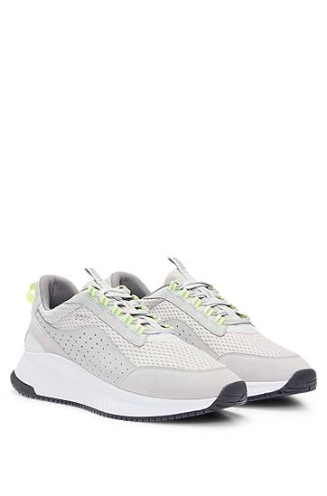 Vaatteet BOSS TTNM EVO Suede, Leather and Mesh Ribbed Sole Trainers Harmaa | 50522908