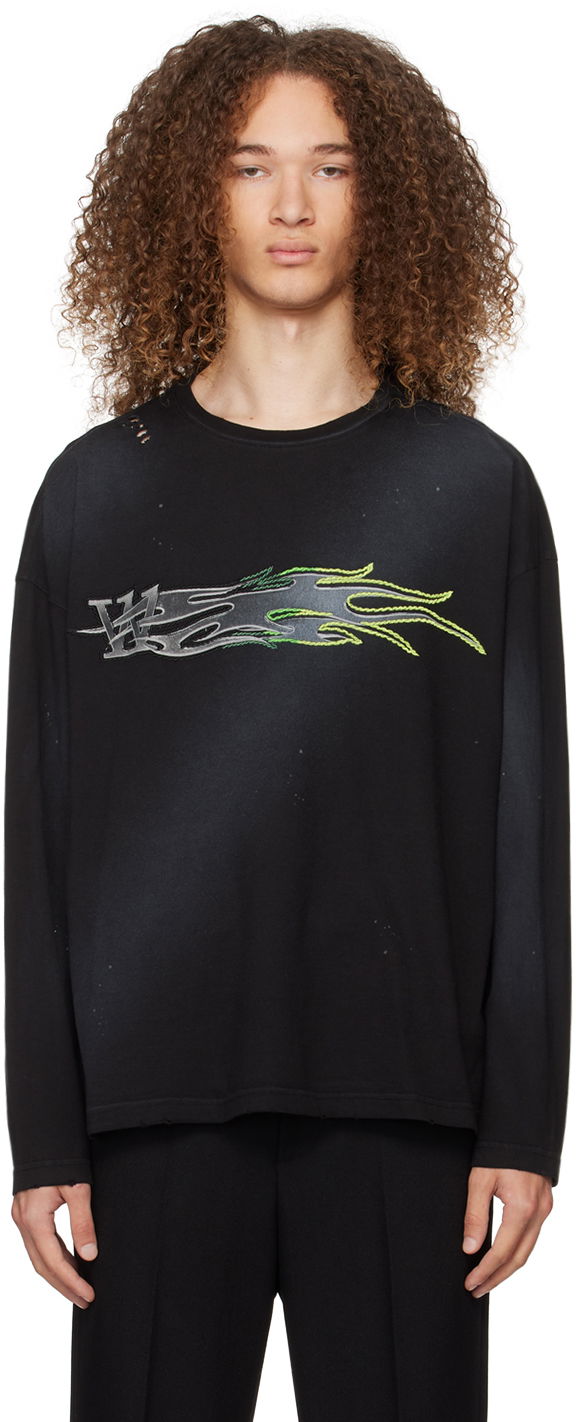 T-paita We11done Graphic Print Long Sleeve T-Shirt Musta | WD-TT0-24-752-U-BK