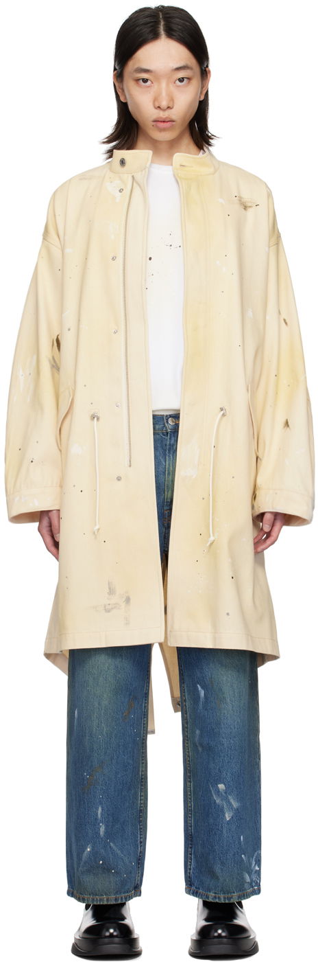Sadetakki Helmut Lang Painted Denim Long Coat Beige | O05DM499