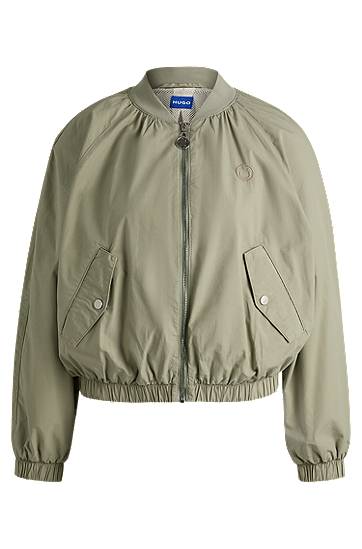 Bomber-takki BOSS HUGO Paper-Touch Cotton Bomber Jacket Vihreä | 50536970
