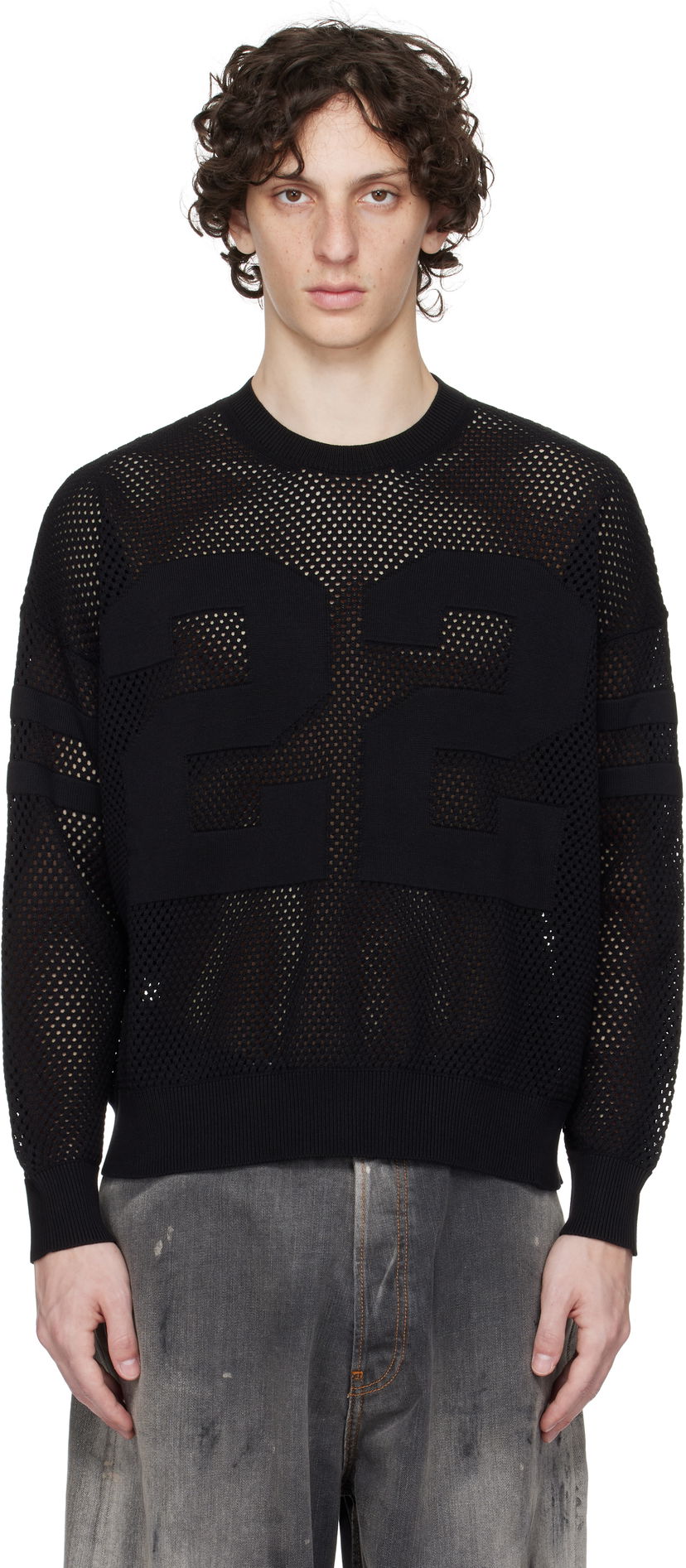 Villapaita AMIRI AMIRI '22' Mesh Crewneck Sweater Musta | AMKNCW1040