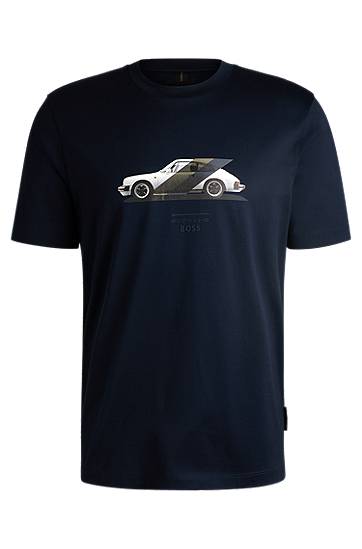 T-paita BOSS Porsche x BOSS Mercerized Cotton T-Shirt Tummansininen | 50531455