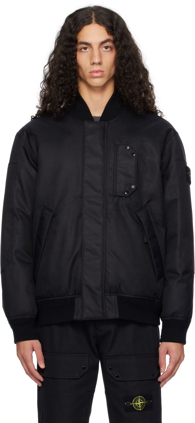Bomber-takki Stone Island Diagonal Nylon Down Bomber Jacket Musta | 811546536