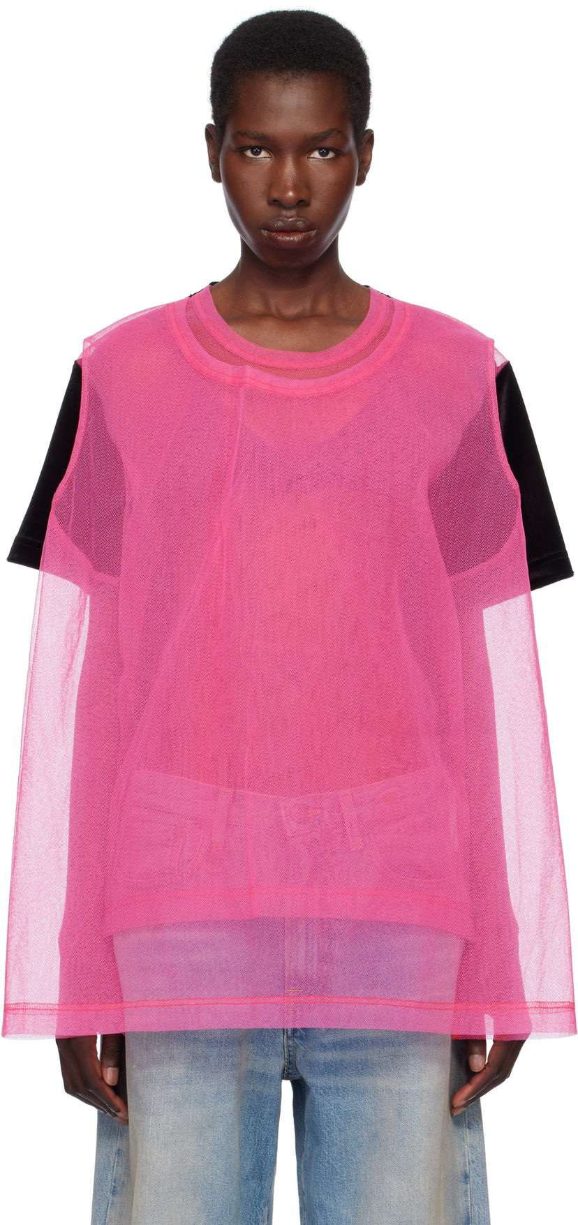 Tankkitoppi Comme des Garçons Homme Plus Jersey & Nylon Tulle T-Shirt Vaaleanpunainen | PO-T028-051