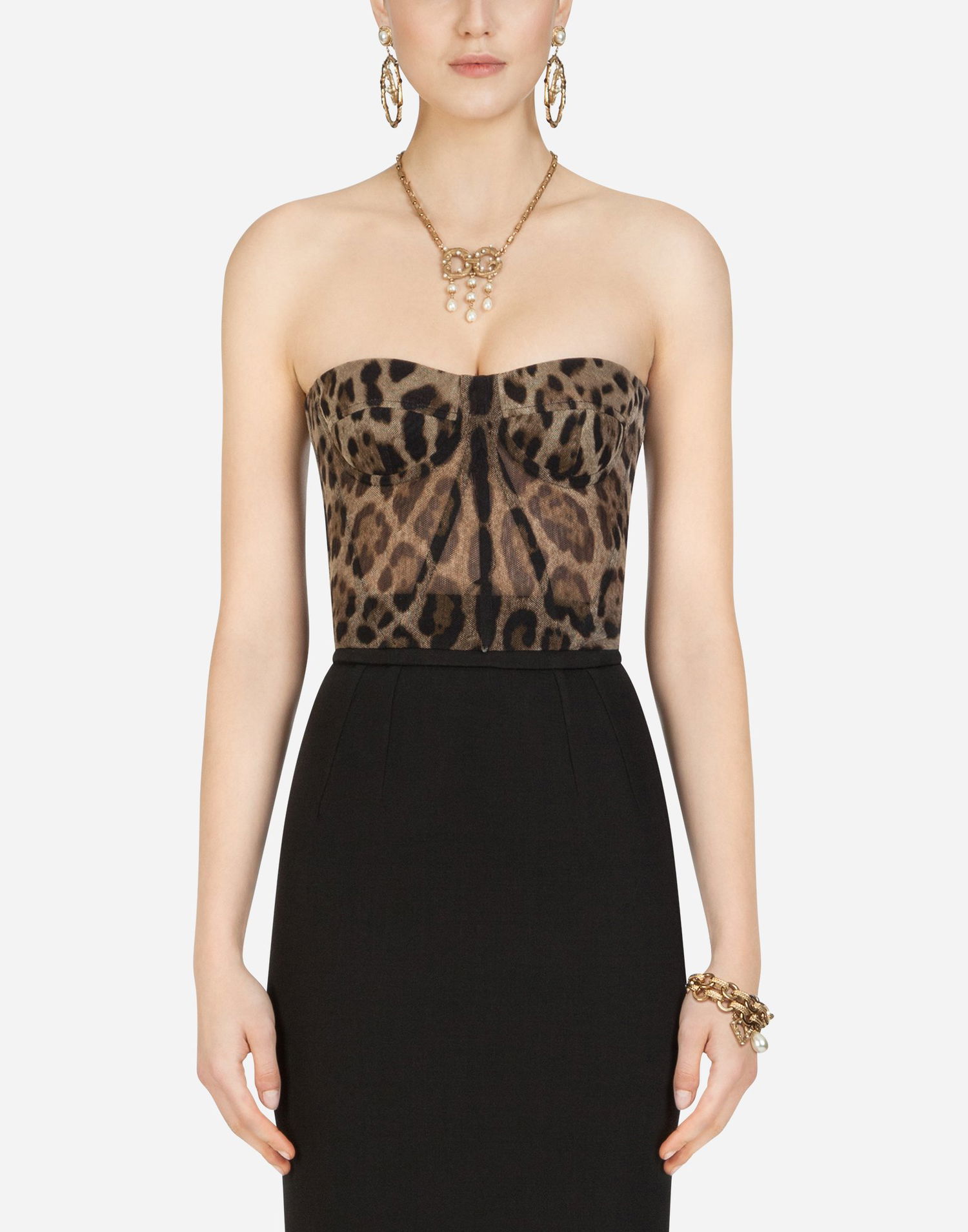 Crop top Dolce & Gabbana Leopard-print Tulle Bustier Monivärinen | F73V4TFSEGZHY13M, 1