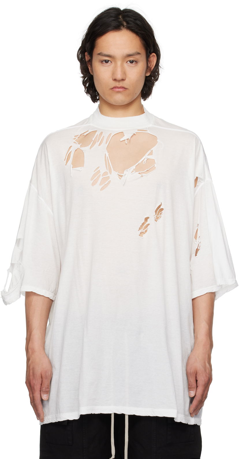 T-paita Rick Owens Rick Owens DRKSHDW Hollywood Tommy Distressed T-Shirt Valkoinen | DU01E3259 BHDSD
