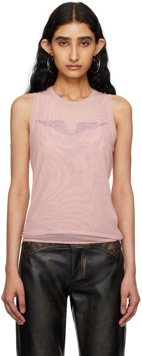 Tankkitoppi Blumarine Crystal Embellished Sheer Tank Top Vaaleanpunainen | P444T030A