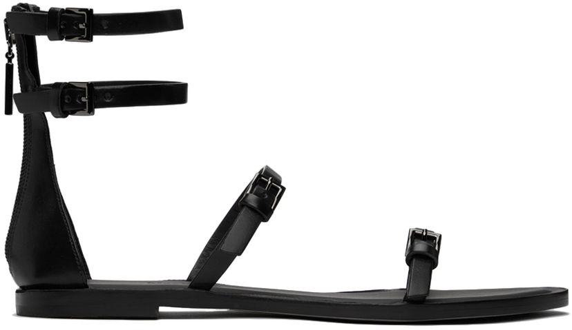 Tennarit ja kengät Max Mara Evegflat Designer Double Strap Leather Sandals Musta | 2414521032600