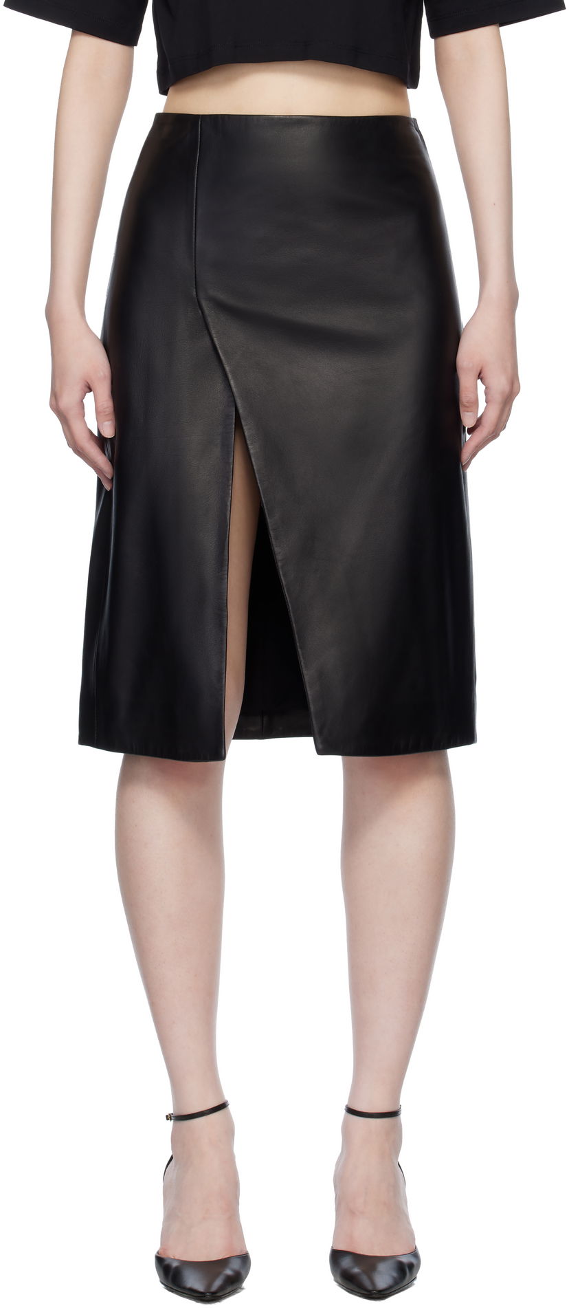 Hame Loulou de Saison Loulou de Saison Ekare Leather Midi Skirt Musta | EKARE