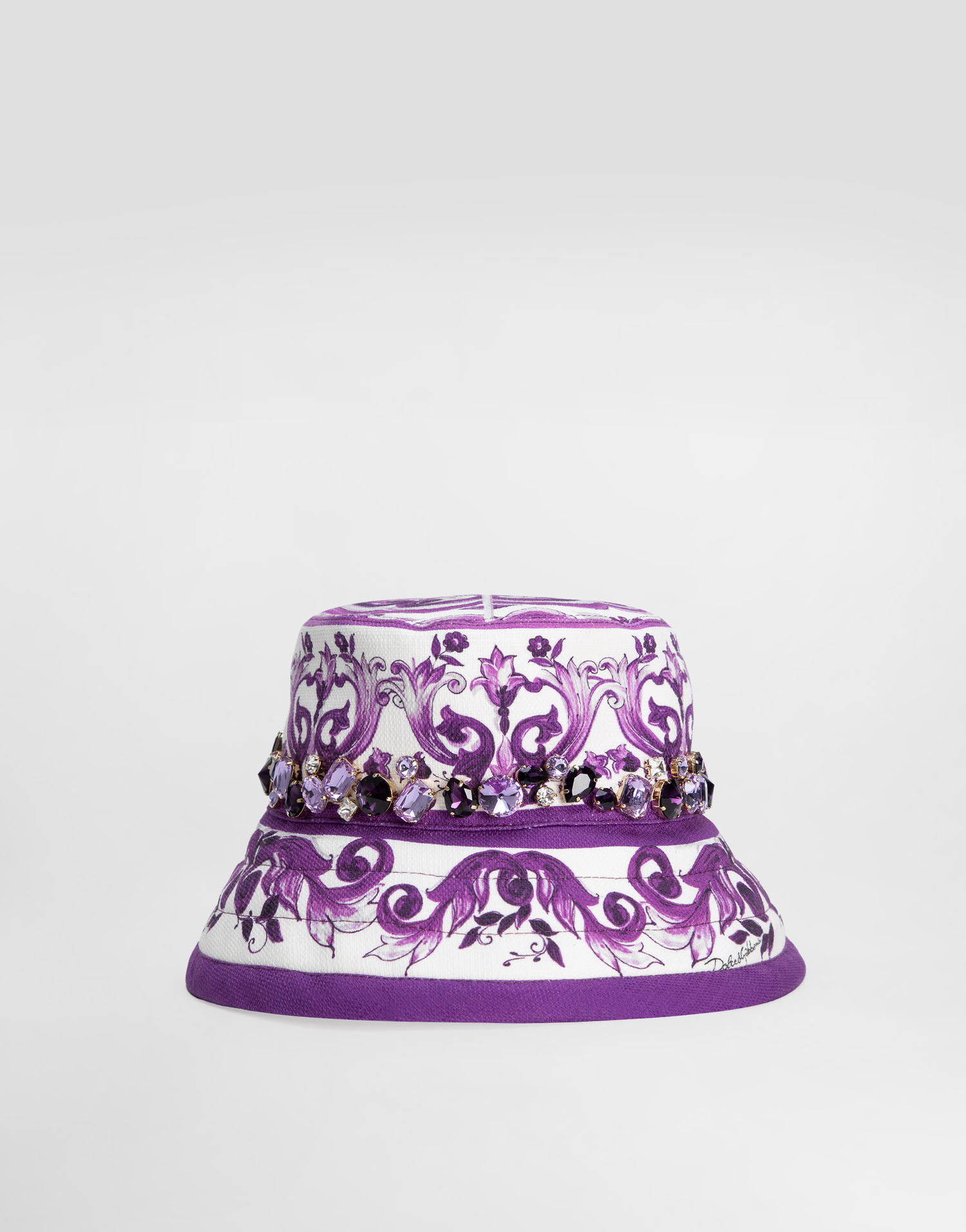 Hattu Dolce & Gabbana Dolce & Gabbana Majolica-Print Bucket Hat with Jewels Violetti | FH671ZFPFSUIP3TN, 0
