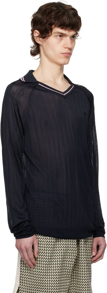 Villapaita Wales Bonner Wales Bonner Roots Knit Polo Tummansininen | MS25KN33-KN08-599 BRIGHT RAYON, 1