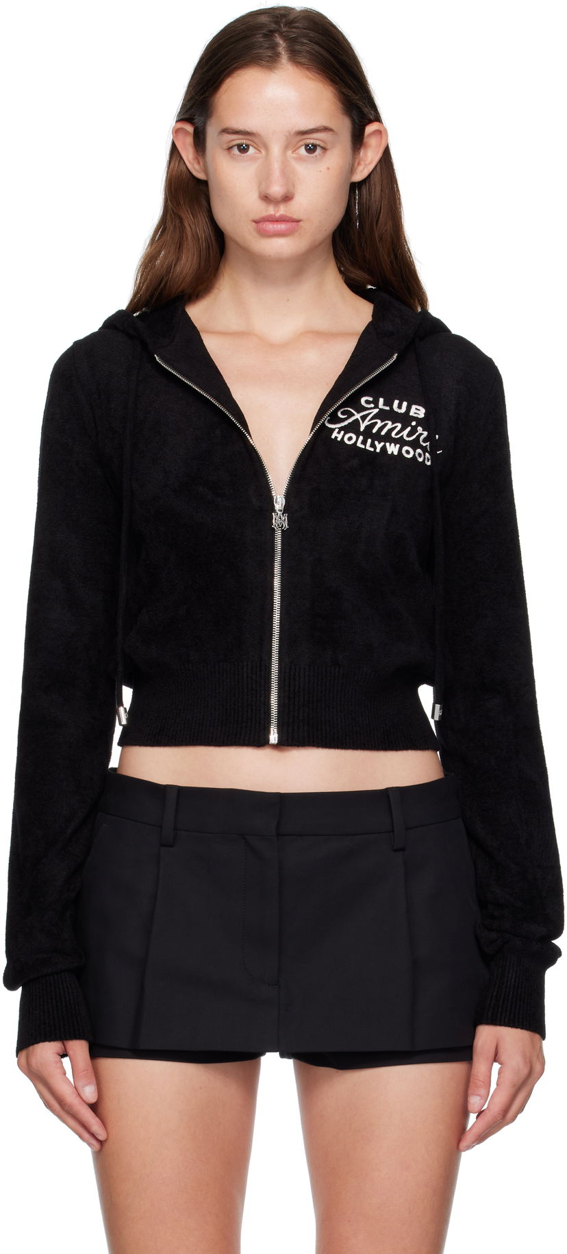 Huppari AMIRI AMIRI 'Club AMIRI' Cropped Zip-Up Hoodie Musta | AWKNHD1010