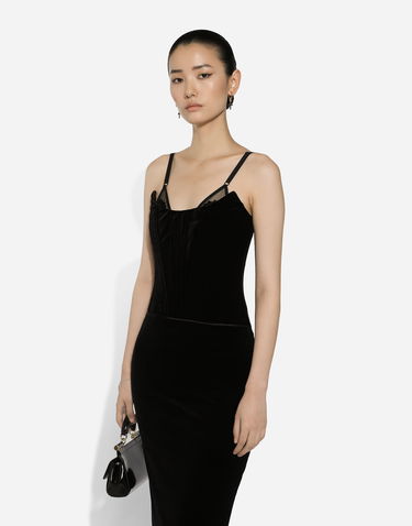 Mekko Dolce & Gabbana Velvet Calf-length Corset Dress Musta | F6IAITFUWD6N0000, 3