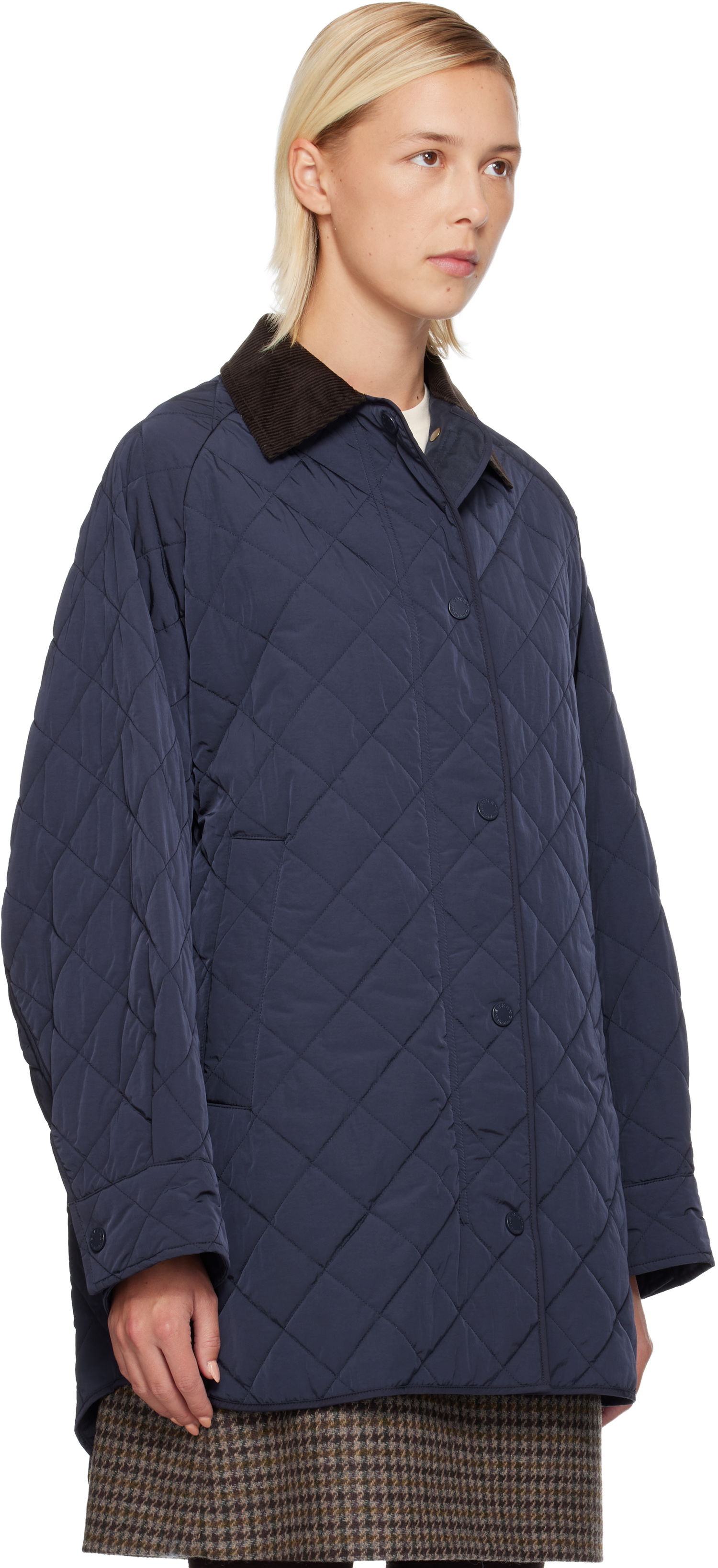 Takki Max Mara Pepato Quilted Jacket with Corduroy Collar Tummansininen | 2525496102600, 1