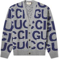 Villapaita Gucci Intarsia Logo Knit Cardigan Harmaa | 771707-XKDLV-1140, 1