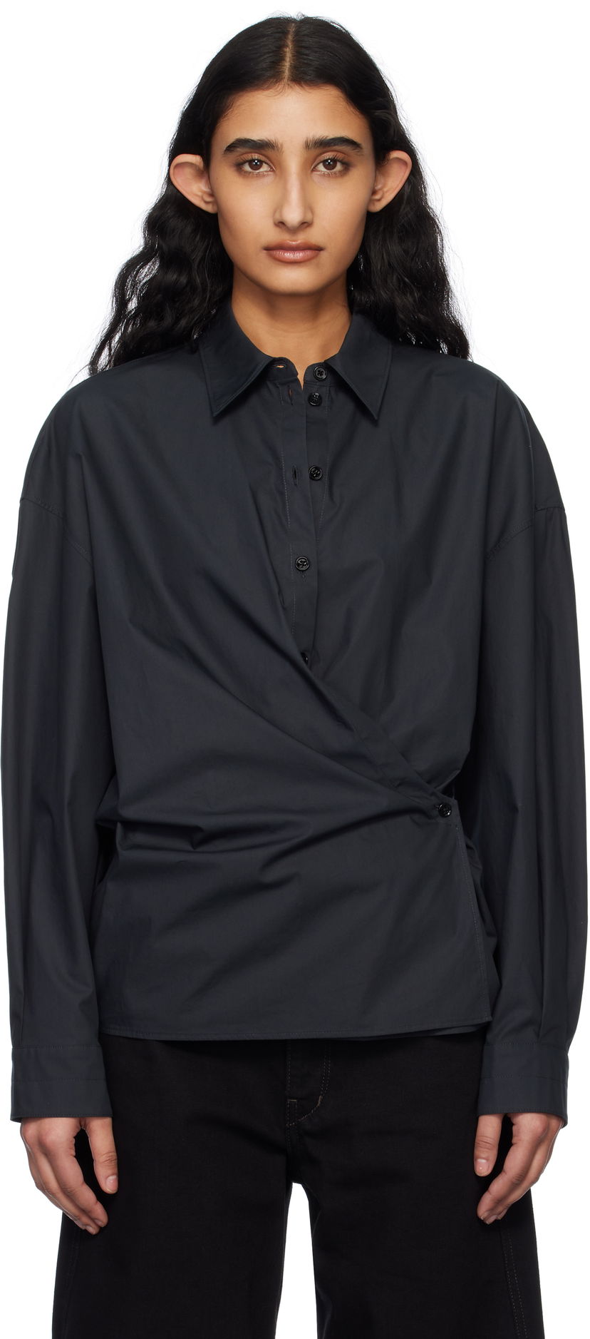 Paita LEMAIRE Lemaire Straight Collar Twisted Shirt Tummansininen | SH1141 LF588