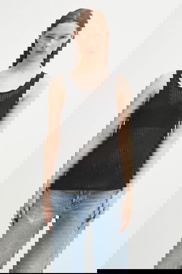 Tankkitoppi Anine Bing eugene Sheer Ribbed Tank Top Musta | A.08.11256, 0