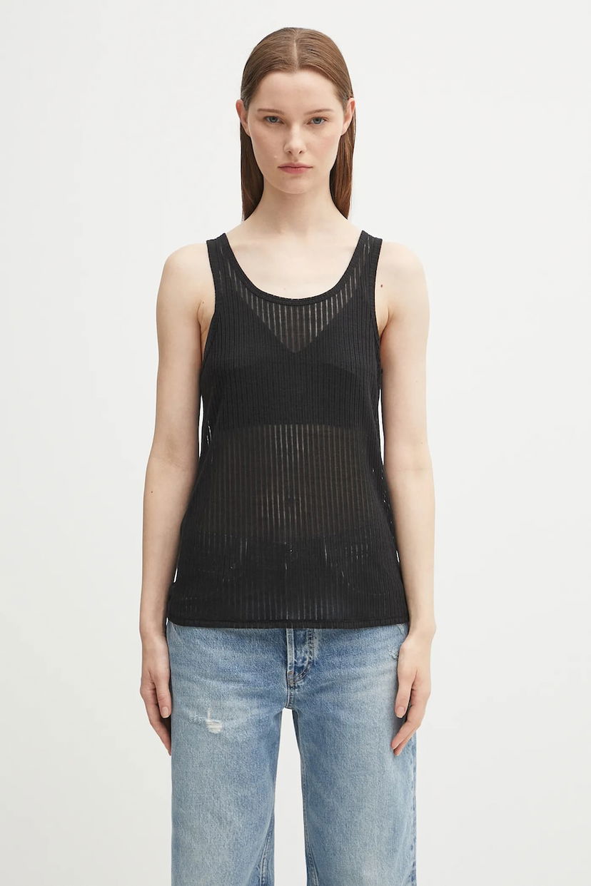 Tankkitoppi Anine Bing eugene Sheer Ribbed Tank Top Musta | A.08.11256