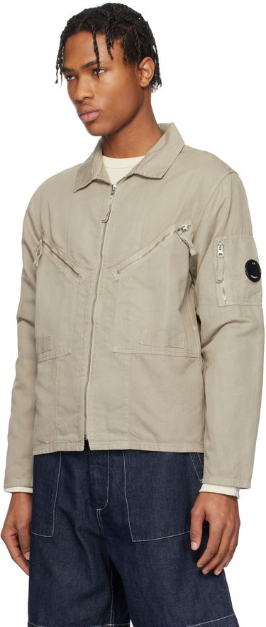 Bomber-takki C.P. Company C.P. Company Cotton Linen Zip Overshirt Beige | 18CMOS103A-006273G, 3